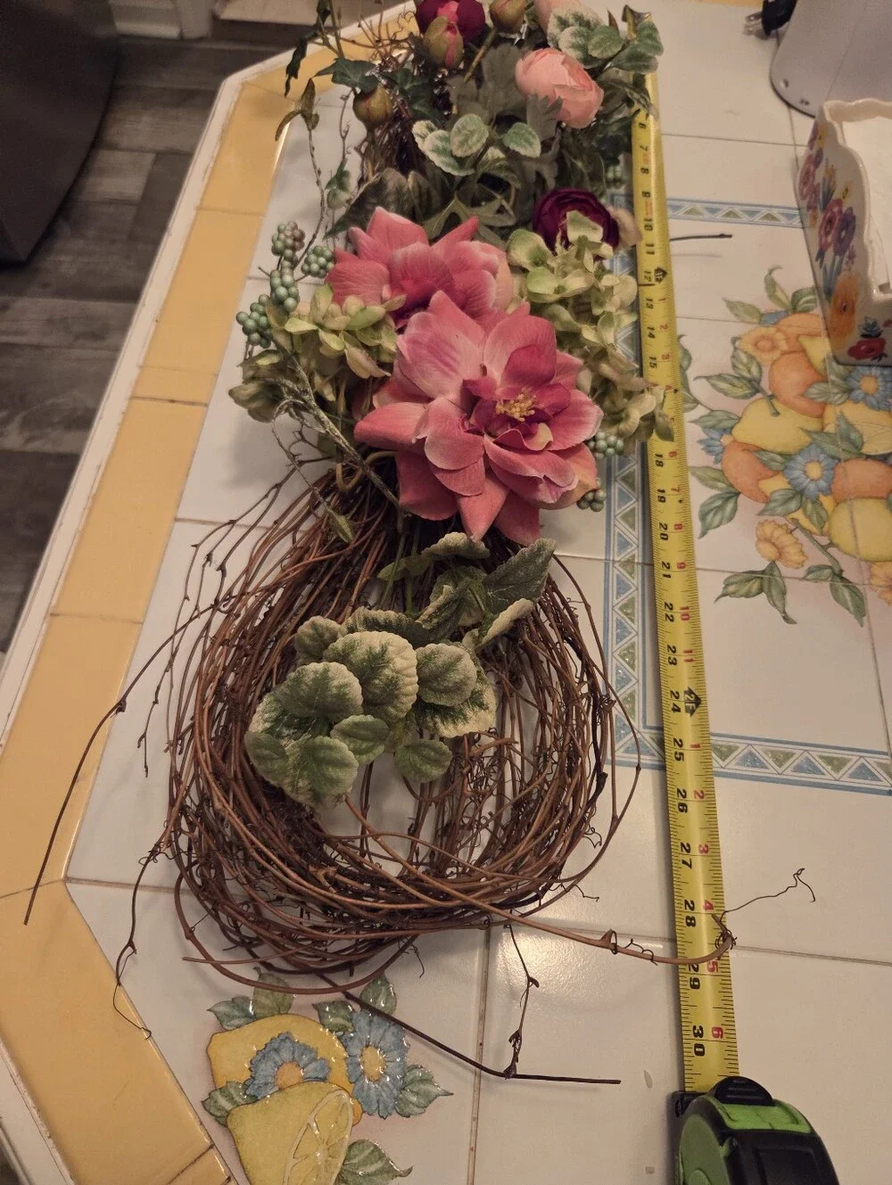 Beautiful Artificial Floral Door Arrangement  with Pink and Green Blooms